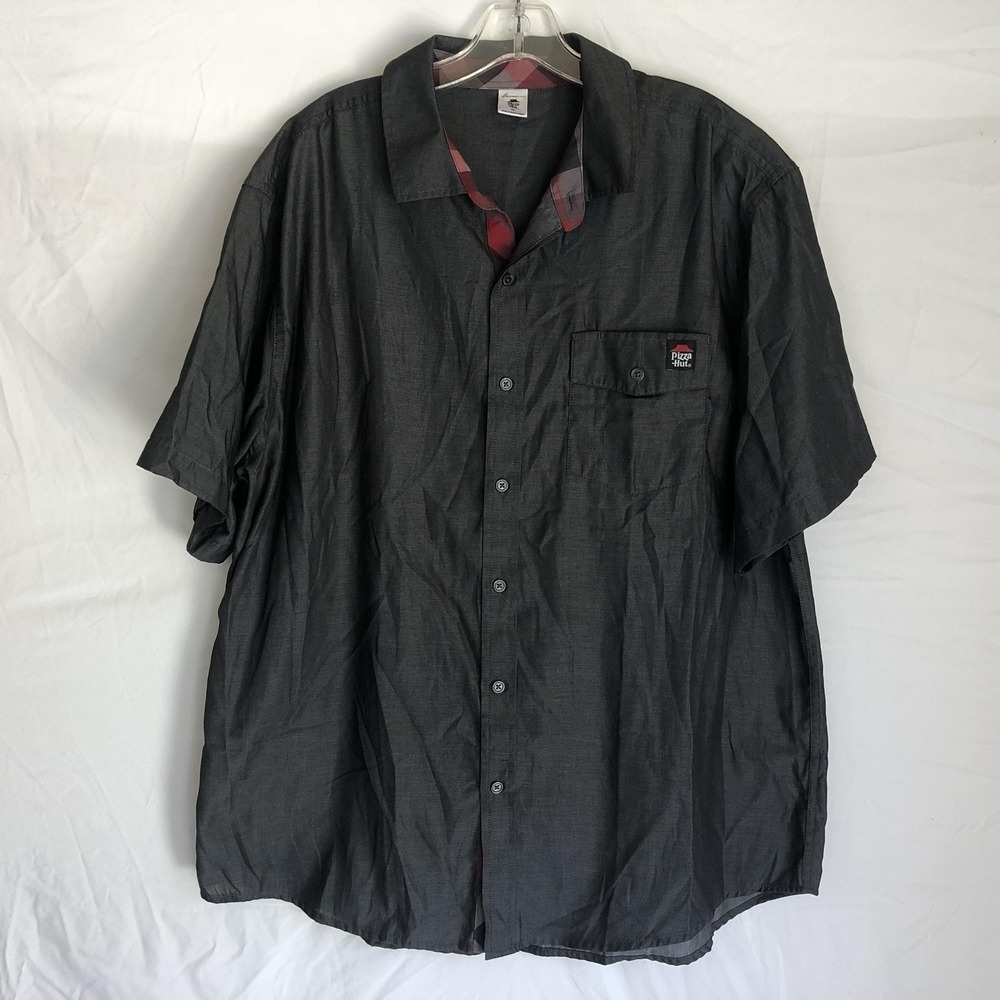 Pizza Hut Shirt Mens XL Gray Restaurant Uniform Short Sleeve Button Front